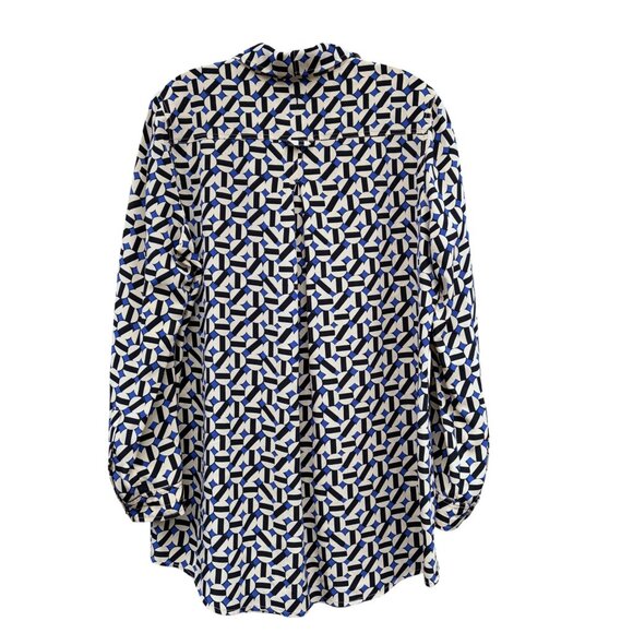 Tyler Boe Silk Shirt S Oversized Popover Geometric Roll Tab Snap Front 100% Silk - Picture 5 of 7